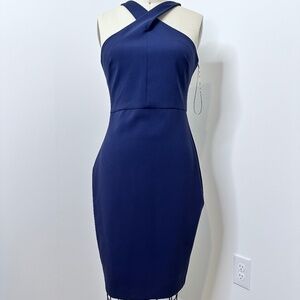 ⭐ Likely Navy Halter Cross-Neck Sheath Midi Dress ⭐